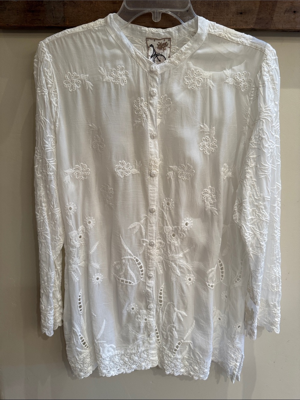 Johnny Was White Embroidered Button-Down Blouse